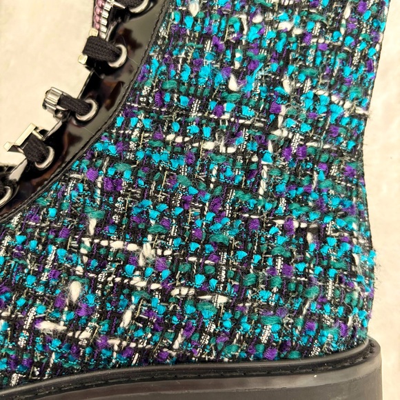 KARL LAGERFELD Mela Black and Blue Tweed Embellished Combat Boots--NWT--7 - Picture 4 of 16